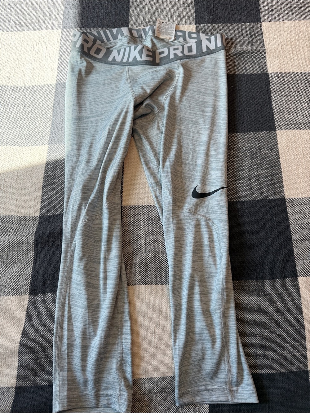 Nike Gray Heather Performance Leggings with Black Swoosh